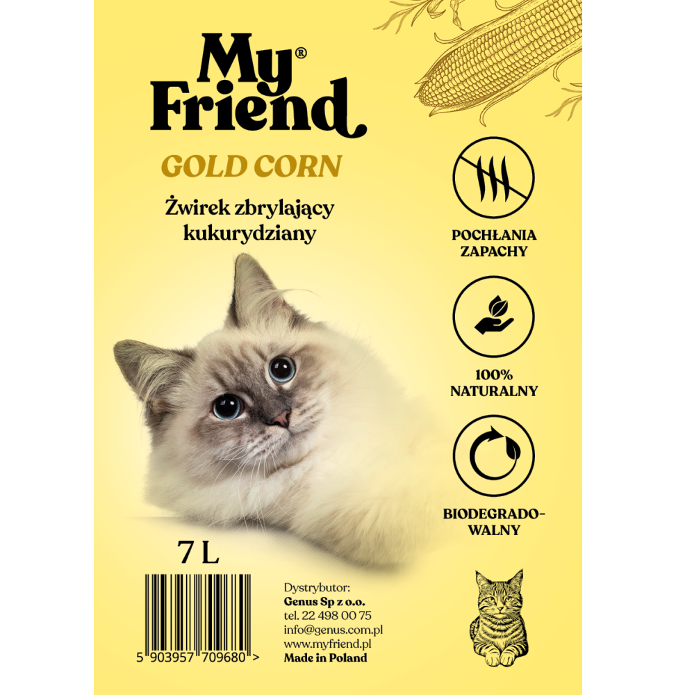 My Friend Gold Corn żwirek kukurydziany 7l / 4,5kg zbrylający żwirek kukurydziany dla kota i małych zwierząt domowych